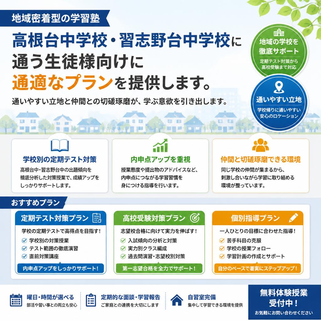 高根台・習志野台中学校の生徒様へ