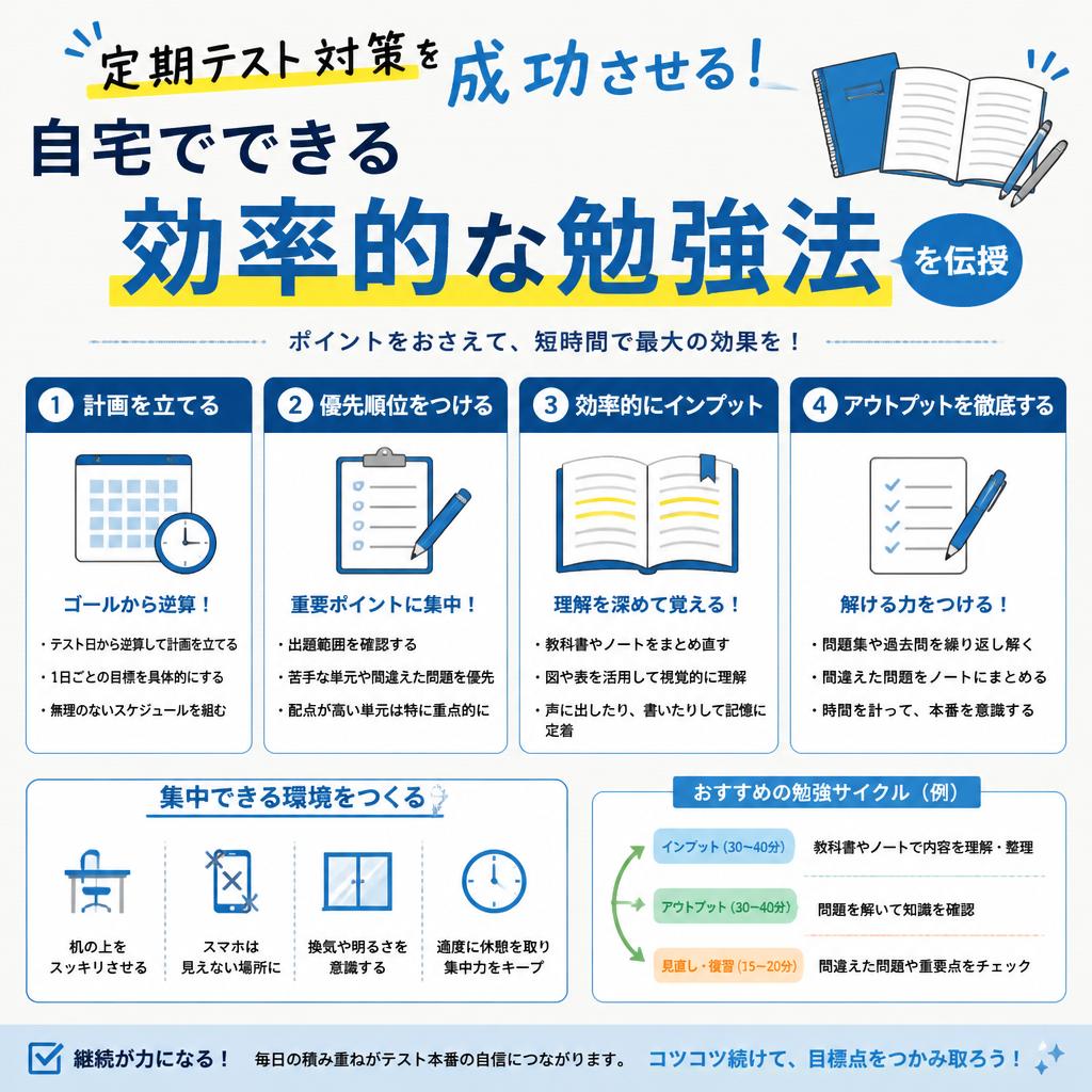 定期テスト対策を成功させる！自宅でできる効率的な勉強法を伝授